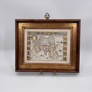Ethan Allen Framed Asia Map Made in Italy Gilt Wood Library Style 17x14